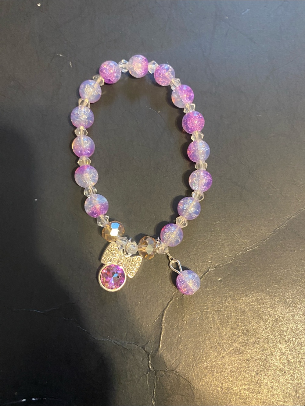 Purple Sparkle Beaded Charm Bracelet